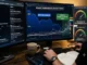 A dynamic trading setup with two monitors. The main screen displays a "Bitcoin Dominance vs. Altcoin Index" chart, contrasting declining Bitcoin dominance (red line, 60% to 45%) with surging Altcoin performance (multi-colored lines, green "Altcoin Outperformance Zone"). Gauges to the right confirm "ALTSEASON CONFIRMED (75+)." The left screen shows a "Crypto X" social feed with headlines about capital rotation and DeFi jumps. A trader analyzes the data, coffee cup nearby.